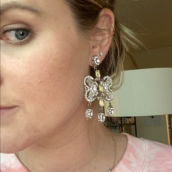 Edidi 🦋Silver Yellow & White Gemstone Clip Dangle Earrings - Picture 2 of 8